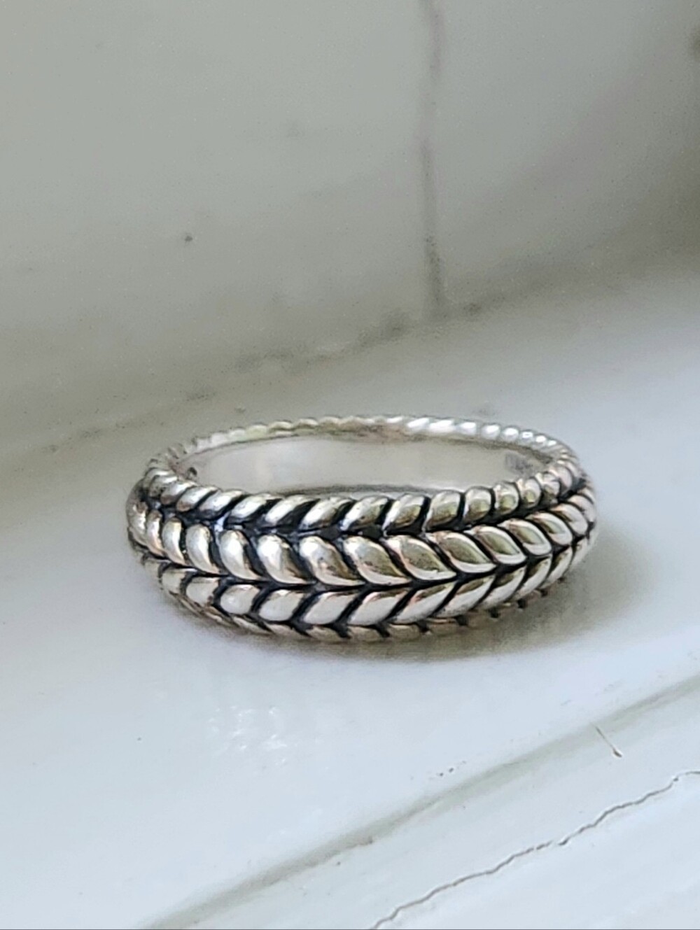 JOHN HARDY JAI STERLING SILVER BASKET WEAVE BAND RING SZ 8